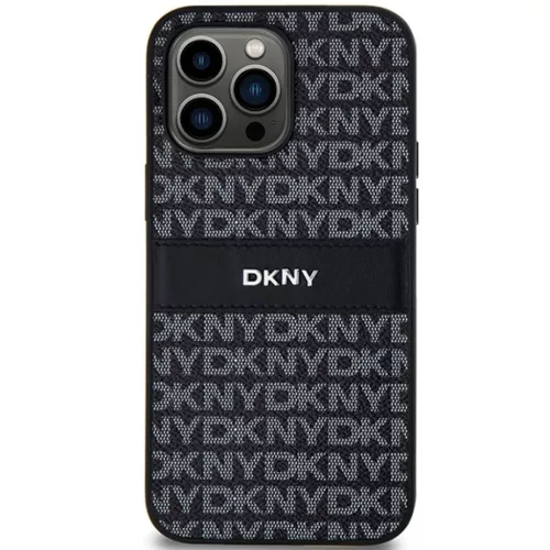 Eredeti DKNY kemény tok bőr Mono Stripe & fém logóval iPhone 14 Pr-3666339260385 3 kép