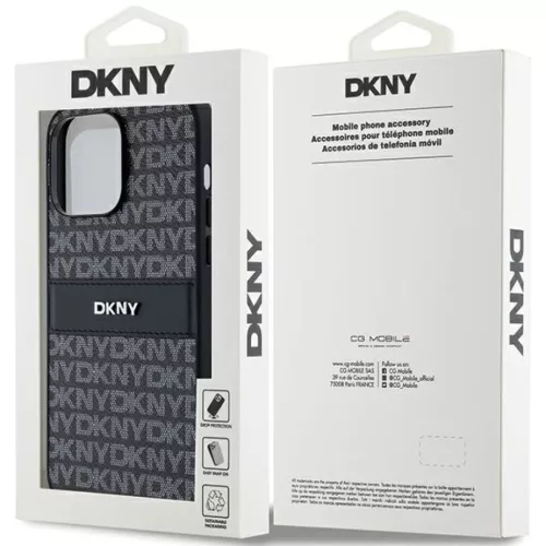 Eredeti DKNY kemény tok bőr Mono Stripe & fém logóval iPhone 14 Pr-3666339260385 8 kép