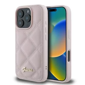    iPhone 16 Rózsaszín Eredeti GUESS Steppelt Fém Logó GUHCP16SPSQSQSP tok