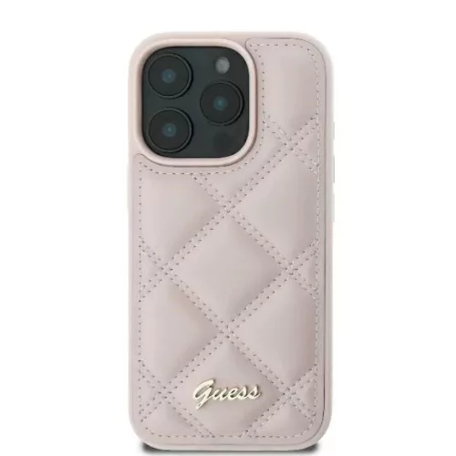  iPhone 16 Rózsaszín Eredeti GUESS Steppelt Fém Logó GUHCP16SPSQSQ-3666339345082 2 kép
