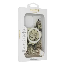    iPhone 16 Pro Eredeti Guess Liquid Glitter Flower MagSafe GUHMP16LLFMWTE tok bézs