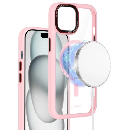 Liavec Hybrid Magsafe átlátszó tok iPhone 15 light pink tok-5900217463900 8 kép