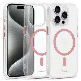   Liavec fényes Magsafe rózsaszín átlátszó tok iPhone 15 Pro tok,