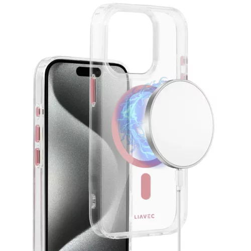 Liavec fényes Magsafe rózsaszín átlátszó tok iPhone 15 Pro tok,-5900217465423 7 kép