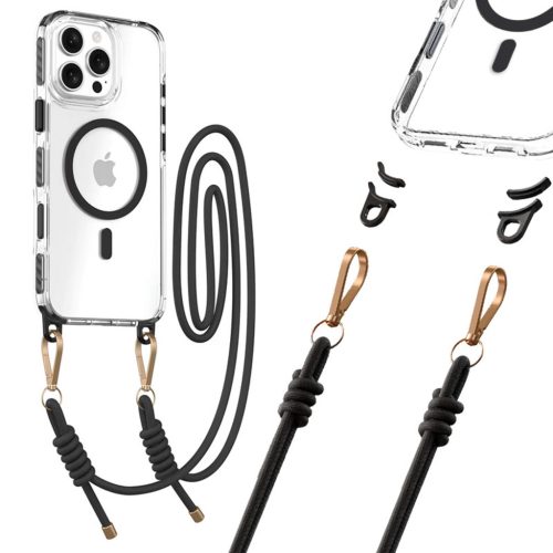 Tel Protect Strap Clear tok iPhone 16 Pro Max fekete