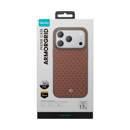 iPhone 17 Pro Narancs Benks Magnetic Armor Pro Armor Grid Kevlar tok F-6948005959654 5 kép