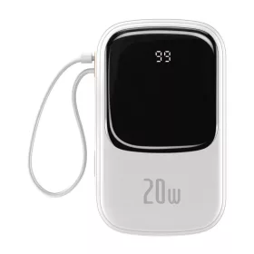   Baseus Qpow digitális kijelzős power bank gyors töltéssel 20000mAh 20W QC/PD/SCP/FCP beépített Lightning kábellel Fehér