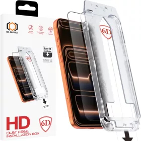    iPhone 17 Pro fekete Tel Protect pormentes, könnyű felhelyezésű, teljes ragasztású 6D edzett üvegfólia