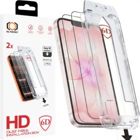    Apple iPhone 13 / 13 Pro / 16e / 17e fekete Tel Protect pormentes, könnyű beszerelésű, teljes ragasztású 6D edzett üvegfólia – 2 darabos csomag
