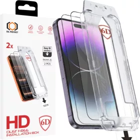    iPhone 14 fekete Tel Protect pormentes, könnyű felhelyezésű 6D teljes ragasztású edzett üvegfólia – 2 db