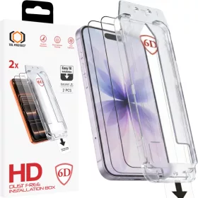    Apple iPhone 16 Pro / 17 fekete Tel Protect pormentes, könnyű rögzítésű, teljes ragasztású 6D edzett üvegfólia – 2 db
