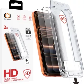    iPhone 17 Pro fekete Tel Protect pormentes, könnyű felhelyezésű, teljes ragasztású 6D edzett üvegfólia – 2 db