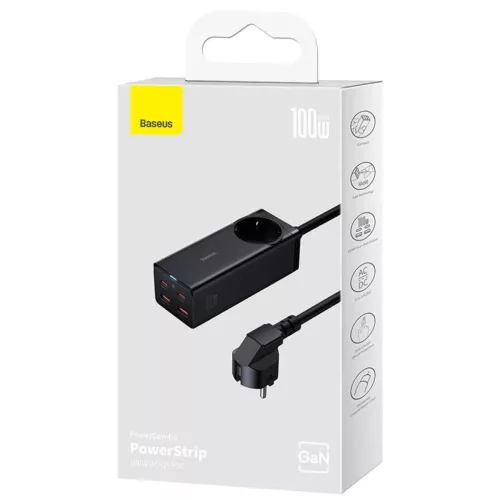 Baseus GaN3 Pro Töltő / elosztó, 2xUSB + 2xUSB-C + AC, 100W (fekete-6932172604233 9 kép