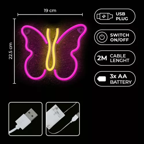 Neon LED Fény PILLANGÓ rózsaszín NNE03 Neolia-5900495060235 5 kép