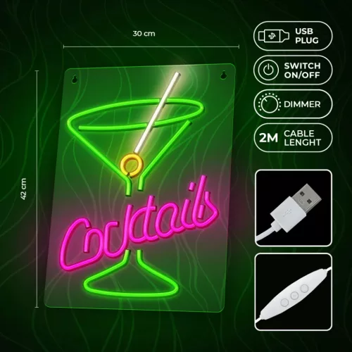 Neon PLEXI LED COCKTAILS rózsaszín zöld FPNE02X Forever Light-5900495454423 5 kép