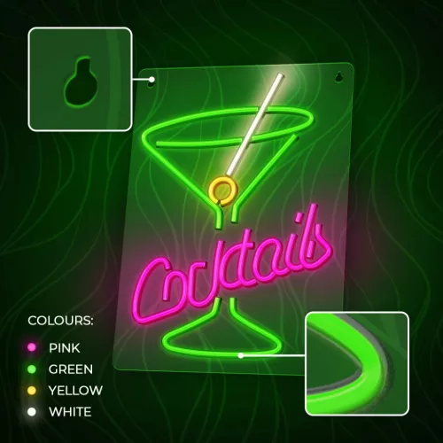 Neon PLEXI LED COCKTAILS rózsaszín zöld FPNE02X Forever Light-5900495454423 6 kép