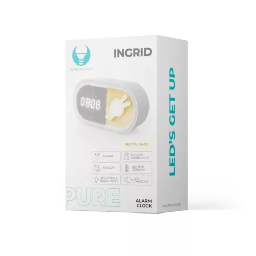 Ébresztőóra LED Nyuszis éjjeli fénnyel PURE FNL-05 INGRID fehér -5907457736481 4 kép