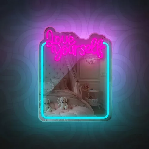 Neon MIRROR LED LOVE YOURSELF türkiz rózsaszín FMNE01 Forever Light-5907457763005 4 kép