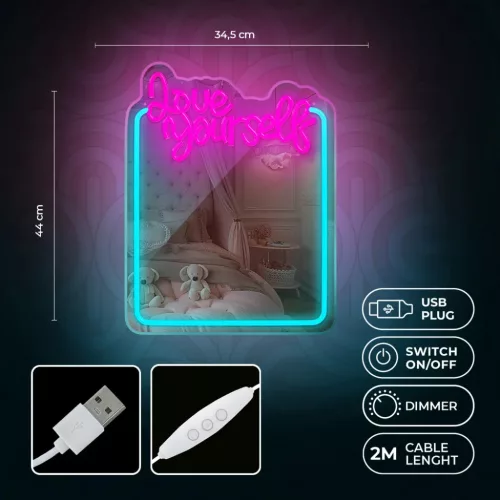 Neon MIRROR LED LOVE YOURSELF türkiz rózsaszín FMNE01 Forever Light-5907457763005 5 kép
