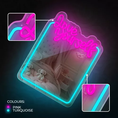Neon MIRROR LED LOVE YOURSELF türkiz rózsaszín FMNE01 Forever Light-5907457763005 6 kép
