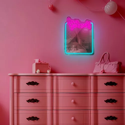 Neon MIRROR LED LOVE YOURSELF türkiz rózsaszín FMNE01 Forever Light-5907457763005 8 kép