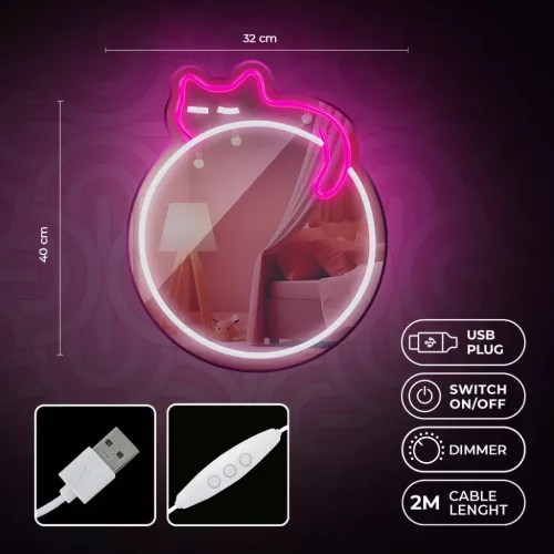 Neon TÜKÖR LED ALVÓ MACSKA fehér rózsaszín FMNE03 Forever Light,-5907457763029 5 kép