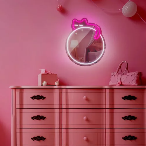Neon TÜKÖR LED ALVÓ MACSKA fehér rózsaszín FMNE03 Forever Light,-5907457763029 8 kép