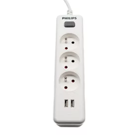 PHILIPS hálózati elosztó 3 aljzat + 2 USB 2m 10A fehér-4895229136885 1 kép