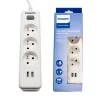 PHILIPS hálózati elosztó 3 aljzat + 2 USB 2m 10A fehér-4895229136885 2 kép