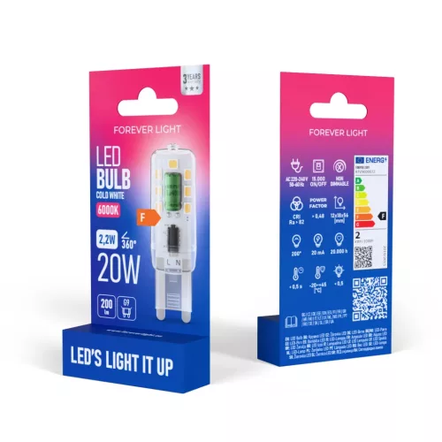 Forever Light G9 LED Izzó 2.2W 200lm 6000K osztály F-5907504519876 2 kép