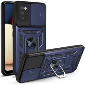   Samsung Galaxy A03s TPU tok kameralencse védővel, kihajtható mágneses támasszal kék Alphajack