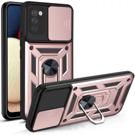   Samsung Galaxy A03s TPU tok kameralencse védővel, kihajtható mágneses támasszal rózsaszín Alphajack