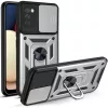 Samsung Galaxy A03s TPU tok kameralencse védővel, kihajtható mágneses támasszal ezüst Alphajack