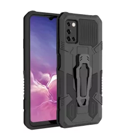   Samsung Galaxy A03s fokozott védelmet biztosító TPU tok kihajtható mágneses támasszal fekete Alphajack (PROTECTION-1)