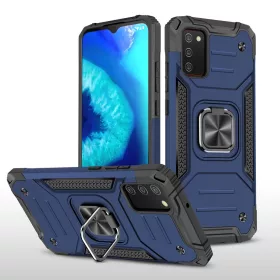   Samsung Galaxy A03s fokozott védelmet biztosító TPU tok kihajtható mágneses támasszal kék Alphajack (PROTECTION-2)