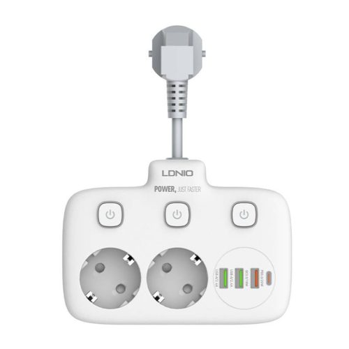 Hálózati elosztó 2 AC aljzattal, 3x USB, USB-C, LDNIO SE2435, 2500W-6933138692004 1 kép