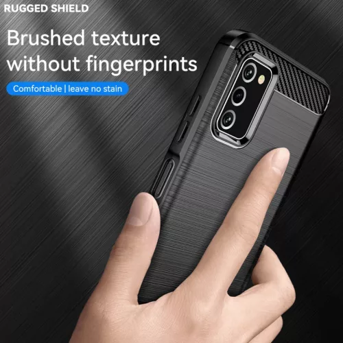 Samsung Galaxy A03s Carbon szénszál mintájú TPU tok kék Alphajack- 8 kép