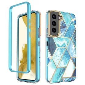   Samsung Galaxy S22 Plus márvány mintás 360 fokos védelmet biztosító TPU tok, kék Alphajack