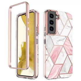   Samsung Galaxy S22 Plus márvány mintás 360 fokos védelmet biztosító TPU tok, rózsaszín Alphajack