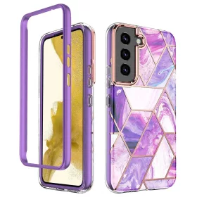   Samsung Galaxy S22 Plus márvány mintás 360 fokos védelmet biztosító TPU tok, lila Alphajack
