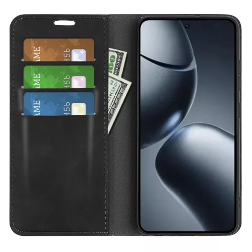 Xiaomi 15T Pro mágneses flip bőrtok – Retro-skin, fekete- 4 kép