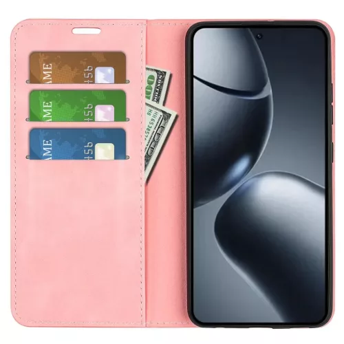 Xiaomi 15T Pro mágneses flip bőrtok – Retro-skin, rózsaszín- 6 kép