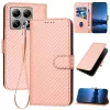 Xiaomi 15T Pro karbon mintás flip bőrtok csuklópánttal – rózsaszín