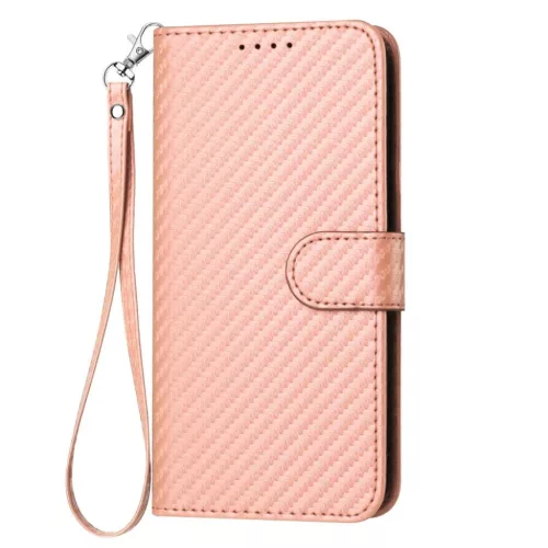 Xiaomi 15T Pro karbon mintás flip bőrtok csuklópánttal – rózsas- 2 kép