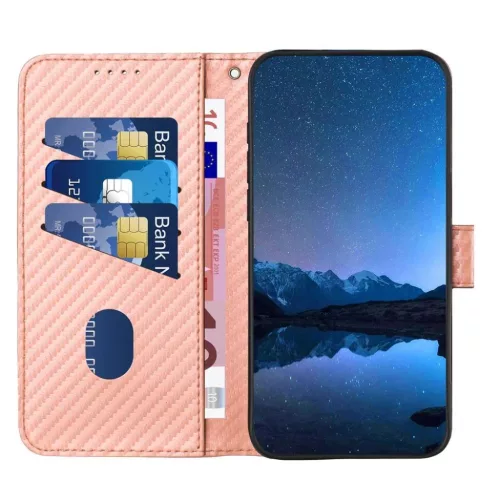 Xiaomi 15T Pro karbon mintás flip bőrtok csuklópánttal – rózsas- 4 kép
