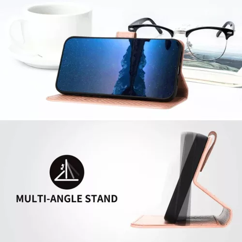 Xiaomi 15T Pro karbon mintás flip bőrtok csuklópánttal – rózsas- 6 kép