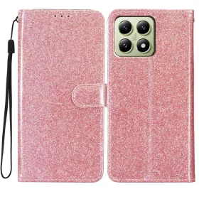 Xiaomi 15T Pro csillámos flipes bőrtok – rose gold