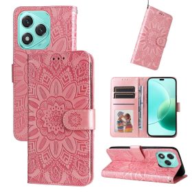   Honor 400 Lite napraforgó mintás dombornyomott fliptok – rózsaszín(Globális verzióhoz)