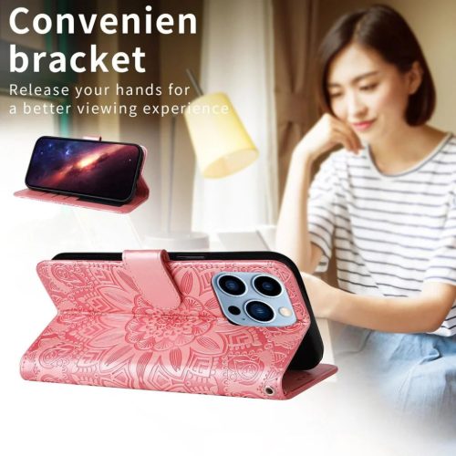 Honor 400 Lite napraforgó mintás dombornyomott fliptok – rózsasz�- 4 kép