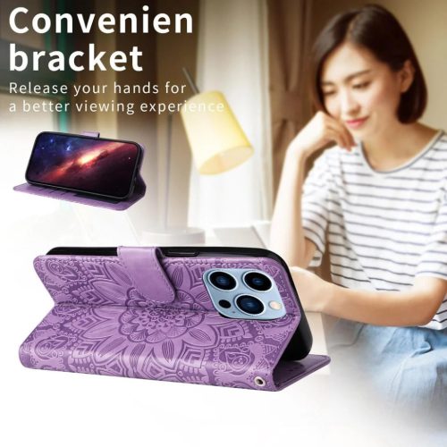 Honor 400 Lite napraforgó mintás dombornyomott fliptok – lila (Glo- 3 kép